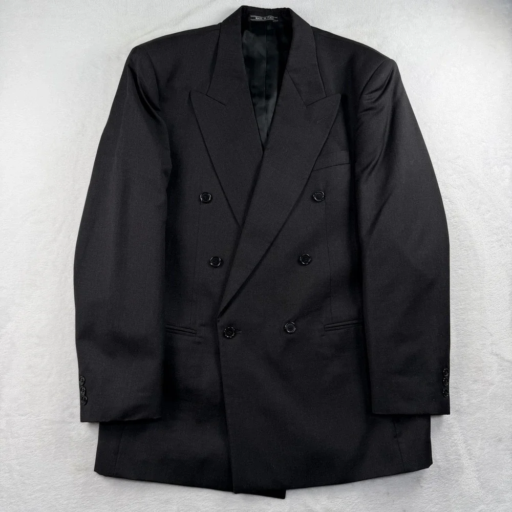 Vtg Vito Rufolo TESSE Super 100s Suit 42L 34x32 Charcoal Double Breasted Peak